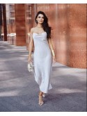 Satin dress with straps, light beige neckline, water 96494 - Online store - Boutique